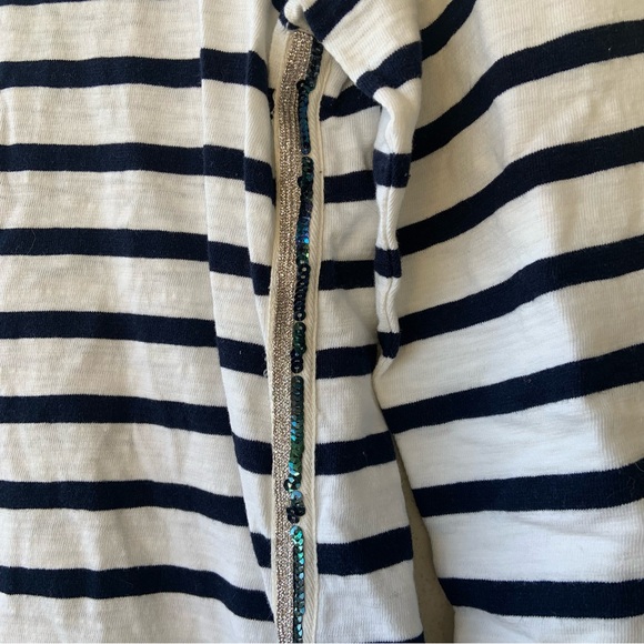 J Crew Navy Blue and White Striped 3/4 Sleeve Crew Neck Blouse - Picture 3 of 9